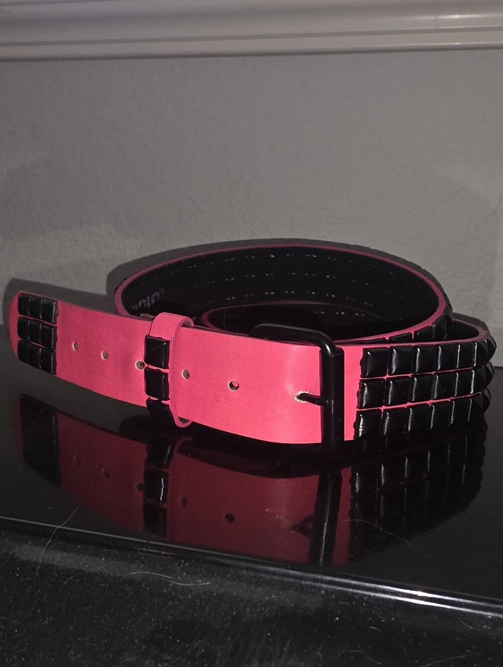 Hot Topic Pink and Black Studded Men's Belt